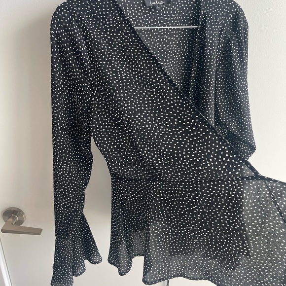 Lulus Polka Top Wrap Blouse - Picture 3 of 6